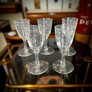 5 Noritake Cordials Etched BAMBOO Sasaki Smooth Stems MCM